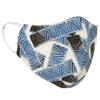 Coradorables Blue Tribal Hawaiian Tropical Face Mask poly cotton with cotton lining nose covered oblong shape elastic ear straps view 4