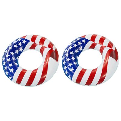 Swimline Round 36" Inflatable Patriotic American Flag Swimming Pool or Lake Tube Lounger Water Float for Kids and Adults, Red, White, Blue (2 Pack)