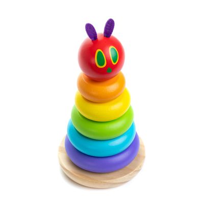 World of Eric Carle, The Very Hungry Caterpillar Wooden Stacker with Colorful Rainbow Rings, 7 Inch Stacking Solid Wood Educational Developmental Toy Sorting and Stacking