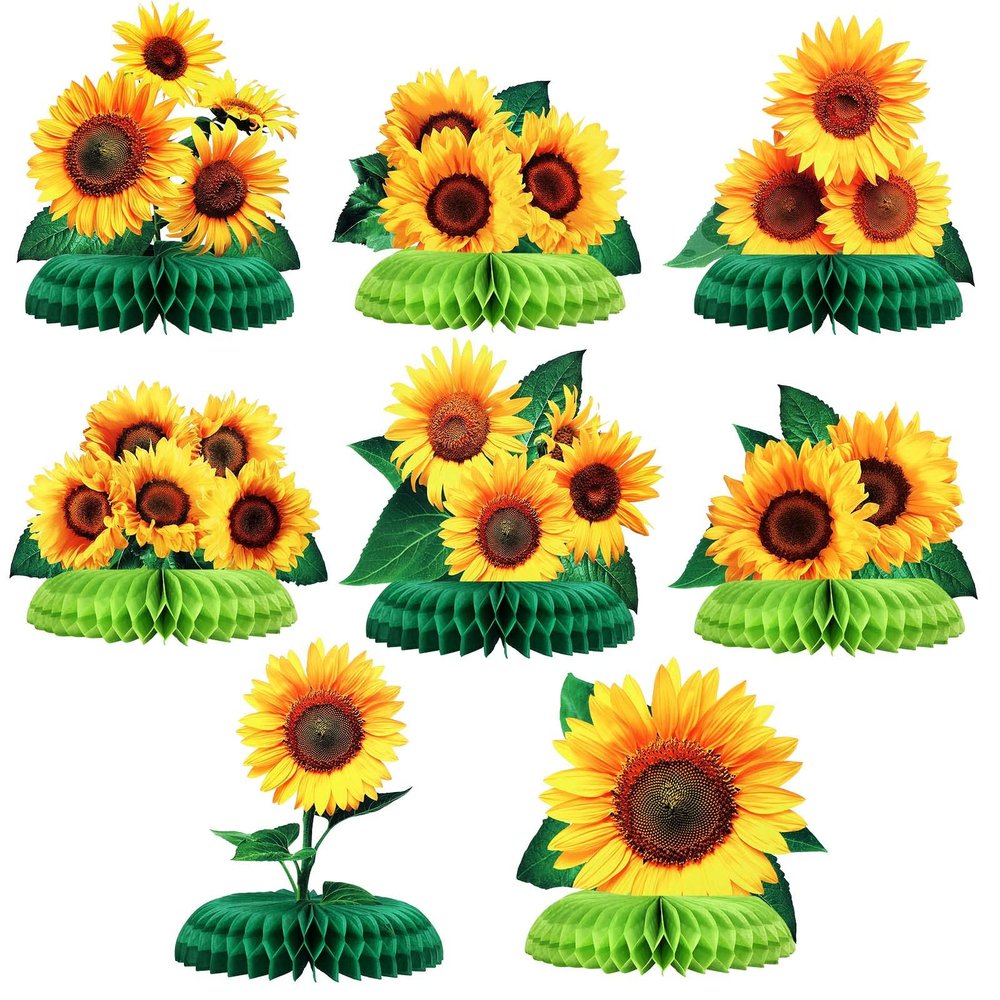 8 Pieces Sunflower Party Honeycomb Centerpieces Table Decorations Sunflower Supplies Sun Flowers Party Table Decor Sunflower Party Decorations Party Table Topper for Sunflower Themed Party