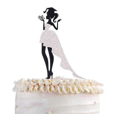 1 Pack Graduation Girl Cake Topper with Glitter Diploma, Graduation Cap, Congrats 2024 Cake Decorations for High School Girls Graduate Party - Silver