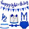 Spakon 6 Month Happy Birthday Banner Set 1/2 Happy Birthday Decorations Glitter 1/2 Half Year Cake Topper Triangle Flag Celebrations Crown Hat Bow Tie(Blue) view 1