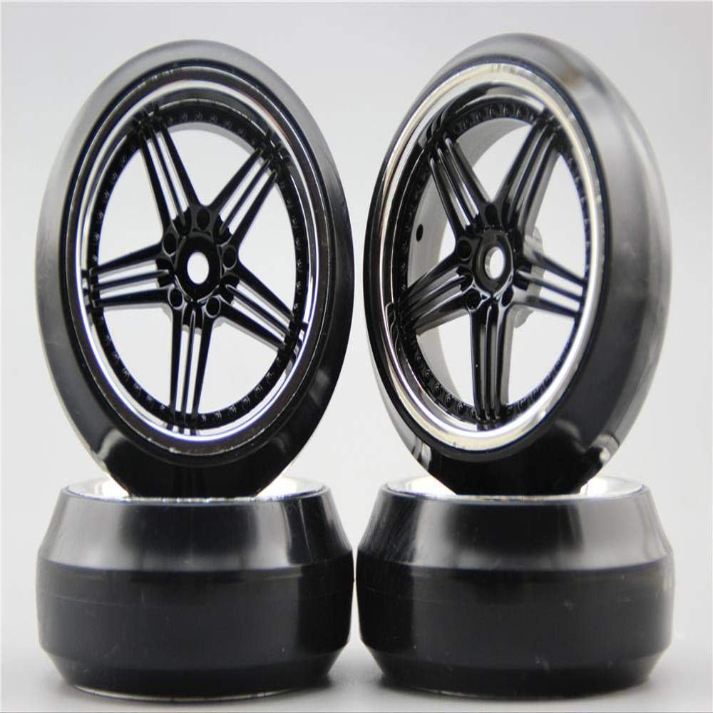 Replacement Part For 4pcs RC 1/10 Hard Drift Tire Tyre Wheel Rim 12CK 0mm Ofet(Chrome+Painting Black) Fits For 1:10 Drift Car - (Color: Rim With 20016)