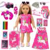 ZQDOLL American 18 Inch Doll Clothes and Accessories Travel Luggage Play Set Including 18 Inch Doll Clothes Travel Suitcase Travel Pillow and Eye Mask(Dolls & Shoes Not Included) view 1