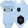 Gaming Baby Onesie and Bib - My Mom Rolled A Natural 20 When She Crafted Me - Solid D20 Die (12-18 Month - Blue Fabric - Black Design) view 1