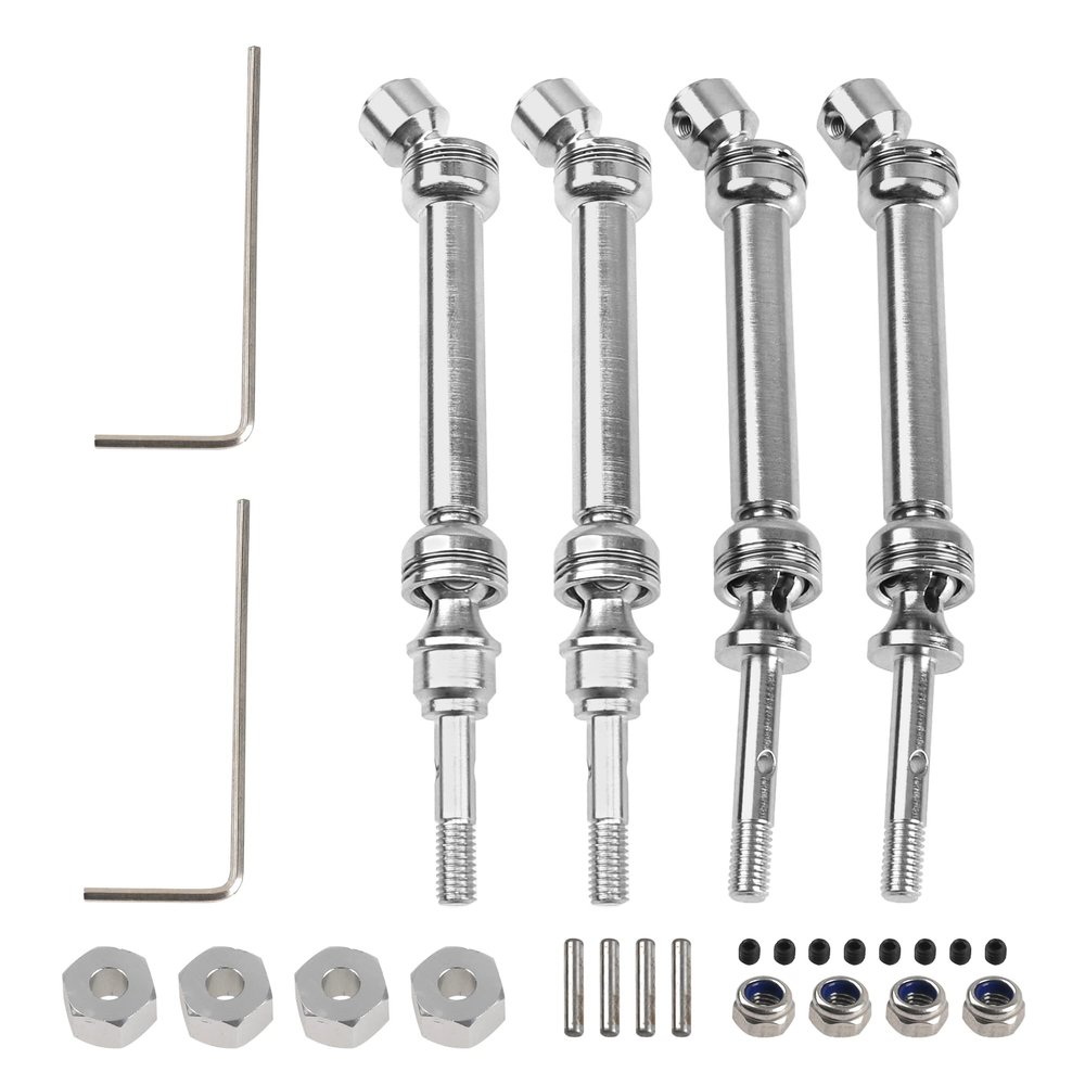 2Pairs ShareGoo Front & Rear Steel Drive Shaft Transmission Axle Compatible with Traxxas Slash 4X4 Nitro Rustler VXL Stampede 4X4 1/10 RC Car Truck (Silver)