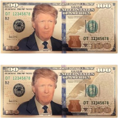 blinkee Two Pack 100 USD President Donald Trump Collectible Gold Plated Fake Bank Note