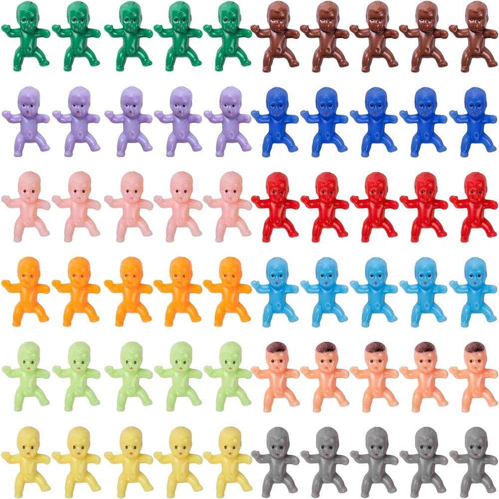 ZZYFGH 60 Mini Plastic Little Babies 12 Colors Tiny Figurines for Baby Shower Ice Cube Game, Bulk Small King Cake Dolls 1 Inch