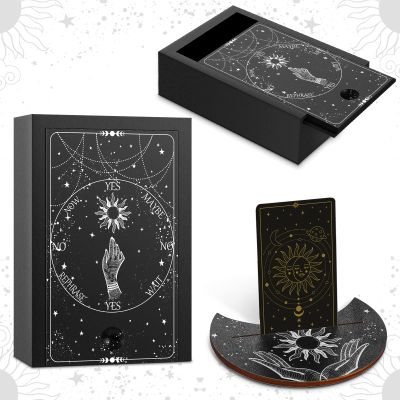 Wooden Tarot Card Case and Stand Holder, Fortune Telling Trinket Keepsake Box With Pendulum Board, Moon Shape Altar Display for Witch (Fresh Style)