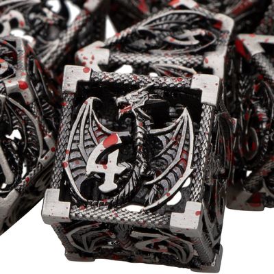 ARUOHHA Hollow DND Metal Dice Set Blood Dragons D and D Dice, RPG Role Playing Games Dungeons Polyhedral Dice with Gift Box D20 D12 D10 D8 D6 D4
