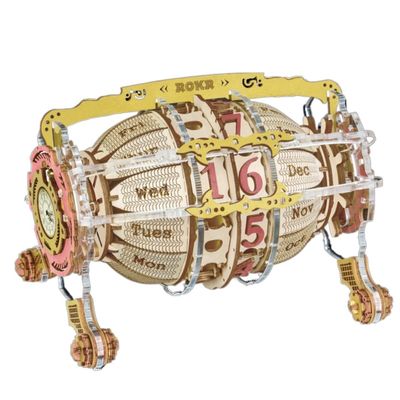 jinyi2016SHOP Wall Clocks DIY Assembly Toy Gifts Children Children Adult LC3D Wooden Model Building Block Kit Zodiac Wall Clock Horloge murale (Color : Time Engine Calendar)