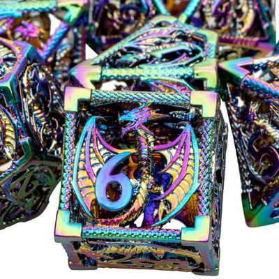 ARUOHHA Hollow DND Metal Dice Set Rainbow Dragons D and D Dice, RPG Role Playing Games Dungeons Polyhedral Dice with Gift Box D20 D12 D10 D8 D6 D4