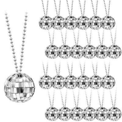 Kigeli 36 Pcs Mirror Disco Ball Necklaces Bulk 1.18 Inch Silver Disco Ball Necklaces 70s Jewelry Party Favors Decorations for Festivals Stage Props Costume Accessories