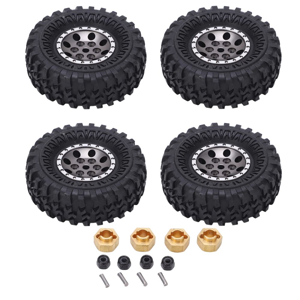 RC Rubber Tire Kit 55mm Alloy Rims with Brass Combiner for SCX24 AXI90081 AXI00001 AXI00002 1/24 RC Car 4pcs/Set 2 Colors()