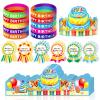 LACCHOUFEE 90 Pieces Happy Birthday Kits for Kids Classroom - Include Adjustable Happy Birthday Hats, Colored Silicone Stretch, Badge Stickers - School Teachers Students Kindergarten Party Supplies view 1