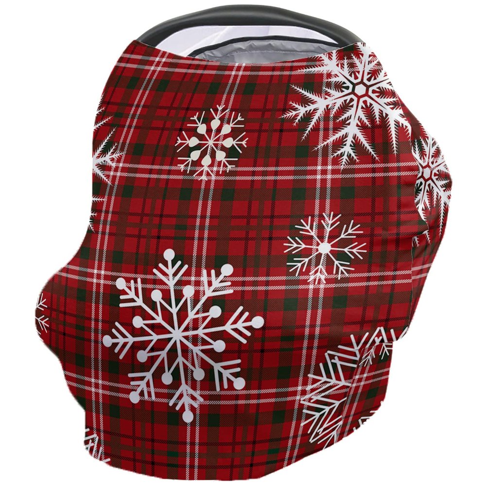 Baby Car Seat Covers Christmas Winter Snowflake Red Black Buffalo Plaid Nursing Covers Breastfeeding Scarf Soft Stretchy Carseat Canopy Cover Shopping Cart Cover Stroller Covers for Baby Girls Boys