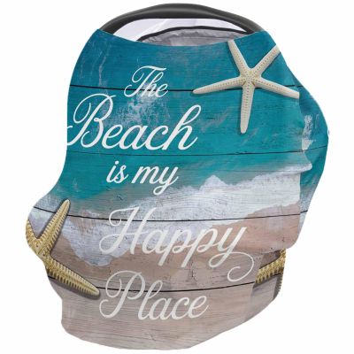 Baby Car Seat Covers Starfish The Beach is My Happy Place Blue Wood Nursing Covers Breastfeeding Scarf Soft Stretchy Carseat Canopy Cover Shopping Cart Cover Stroller Covers for Baby Girls Boys