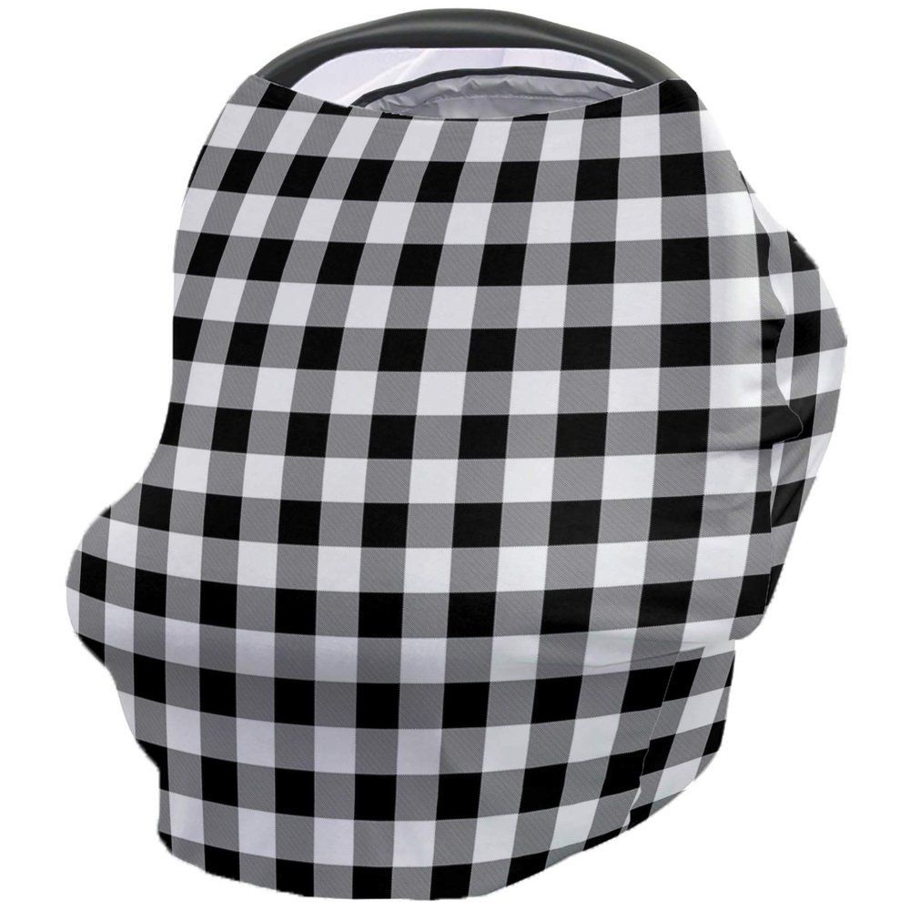 Baby Car Seat Covers Black White Buffalo Plaid Nursing Covers Breastfeeding Scarf Soft Stretchy Carseat Canopy Cover Shopping Cart Cover Stroller Covers for Baby Girls Boys
