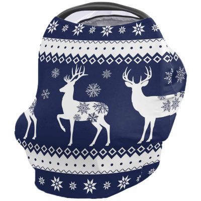 Baby Car Seat Covers Christmas Elk Winter Snowflake Blue Nursing Covers Breastfeeding Scarf Soft Stretchy Carseat Canopy Cover Shopping Cart Cover Stroller Covers for Baby Girls Boys