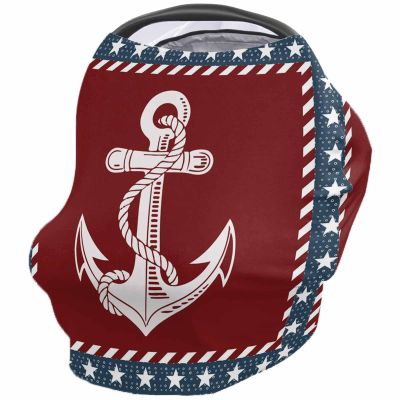 Baby Car Seat Covers Independence Day America Flag Anchor Nursing Covers Breastfeeding Scarf Soft Stretchy Carseat Canopy Cover Shopping Cart Cover Stroller Covers for Baby Girls Boys