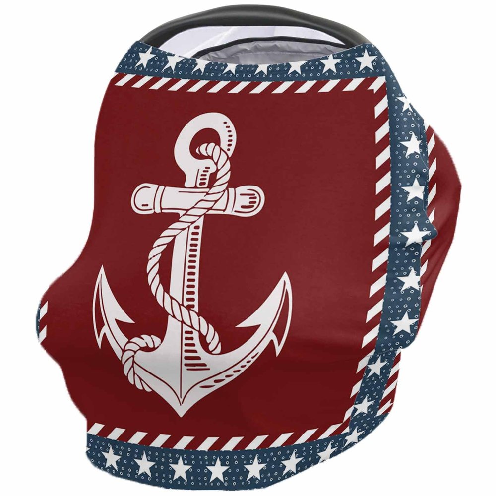 Baby Car Seat Covers Independence Day America Flag Anchor Nursing Covers Breastfeeding Scarf Soft Stretchy Carseat Canopy Cover Shopping Cart Cover Stroller Covers for Baby Girls Boys