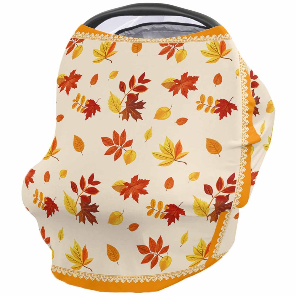 Baby Car Seat Covers Thanksgiving Fall Art Maple Leaves Nursing Covers Breastfeeding Scarf Soft Stretchy Carseat Canopy Cover Shopping Cart Cover Stroller Covers for Baby Girls Boys