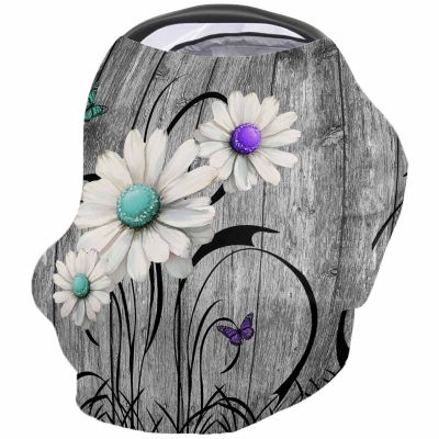 Baby Car Seat Covers Teal Purple Daisy Retro Farmhouse Wooden Board Nursing Covers Breastfeeding Scarf Soft Stretchy Carseat Canopy Cover Shopping Cart Cover Stroller Covers for Baby Girls Boys