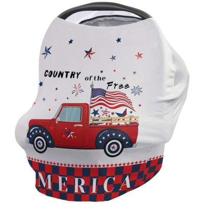 Baby Car Seat Covers Independence Day Red Truck Holding American Flag Country of The Free Nursing Covers Breastfeeding Scarf Soft Carseat Canopy Cover Shopping Cart Cover Stroller Covers for Newborn