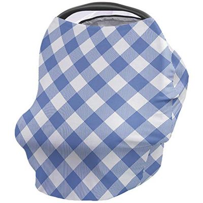 Baby Car Seat Covers Pastoral Style Blue Lattice Nursing Covers Breastfeeding Scarf Soft Stretchy Carseat Canopy Cover Shopping Cart Cover Stroller Covers for Baby Girls Boys
