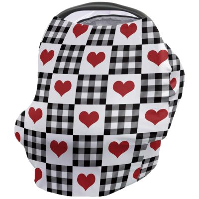 Baby Car Seat Covers Valentine's Day Red Heart Buffalo Plaid Black White Nursing Covers Breastfeeding Scarf Soft Stretchy Carseat Canopy Cover Shopping Cart Cover Stroller Covers for Baby Girls Boys