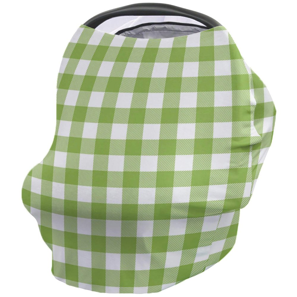 Baby Car Seat Covers Pastoral Style Light Green Lattice Nursing Covers Breastfeeding Scarf Soft Stretchy Carseat Canopy Cover Shopping Cart Cover Stroller Covers for Baby Girls Boys