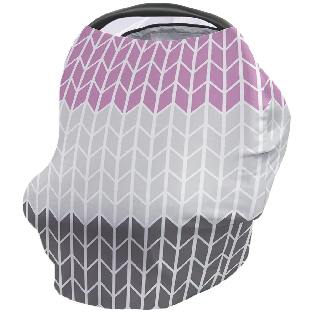 Baby Car Seat Covers Modern Geometric Zig Zag Pink Gray Pattern Nursing Covers Breastfeeding Scarf Soft Stretchy Carseat Canopy Cover Shopping Cart Cover Stroller Covers for Baby Girls Boys