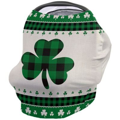 Baby Car Seat Covers St.Patrick's Day Shamrocks Green Buffalo Plaid Nursing Covers Breastfeeding Scarf Soft Stretchy Carseat Canopy Cover Shopping Cart Cover Stroller Covers for Baby Girls Boys