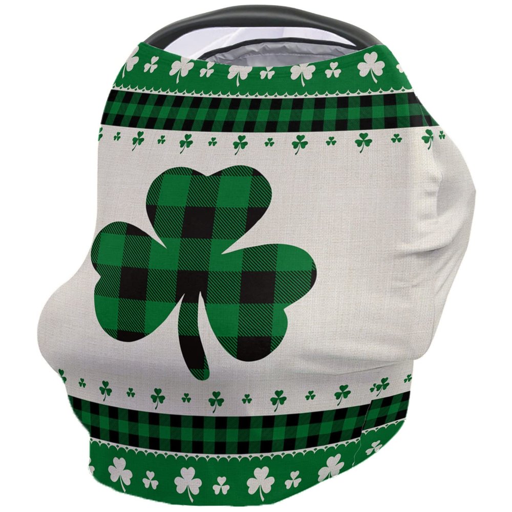 Baby Car Seat Covers St.Patrick's Day Shamrocks Green Buffalo Plaid Nursing Covers Breastfeeding Scarf Soft Stretchy Carseat Canopy Cover Shopping Cart Cover Stroller Covers for Baby Girls Boys