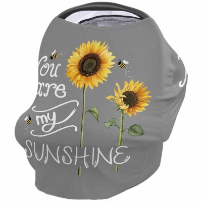 Baby Car Seat Covers You are My Sunshine Sunflower Bee, Rural Style Grey Nursing Covers Breastfeeding Scarf Soft Stretchy Carseat Canopy Cover Shopping Cart Cover Stroller Covers for Baby Girls Boys