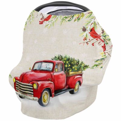 Baby Car Seat Covers Christmas Red Vintage Truck Tree Xmas Berries Pine Nursing Covers Breastfeeding Scarf Soft Stretchy Carseat Canopy Cover Shopping Cart Cover Stroller Covers for Baby Girls Boys