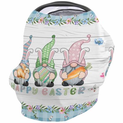 Baby Car Seat Covers Easter Eggs Rabbits Gnomes Blue Plaid White Wood Board Nursing Covers Breastfeeding Scarf Soft Stretchy Carseat Canopy Cover Shopping Cart Cover Stroller Covers for Newborn