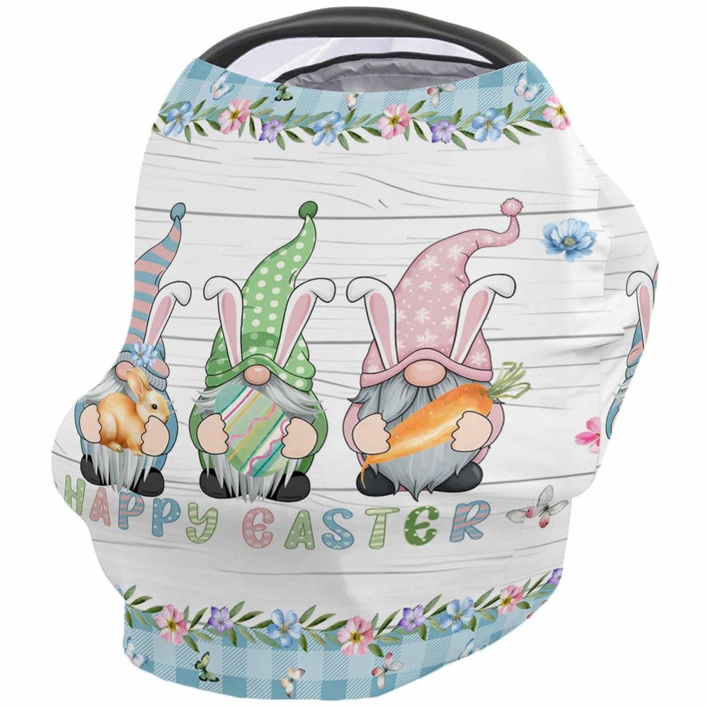 Baby Car Seat Covers Easter Eggs Rabbits Gnomes Blue Plaid White Wood Board Nursing Covers Breastfeeding Scarf Soft Stretchy Carseat Canopy Cover Shopping Cart Cover Stroller Covers for Newborn