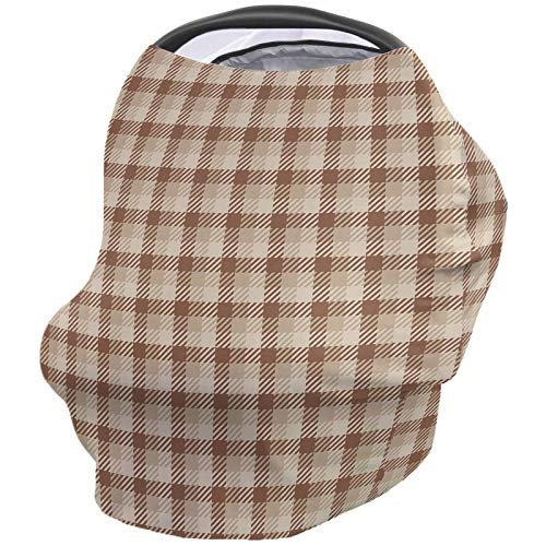 Baby Car Seat Covers Autunm Brown Lattice Nursing Covers Breastfeeding Scarf Soft Stretchy Carseat Canopy Cover Shopping Cart Cover Stroller Covers for Baby Girls Boys