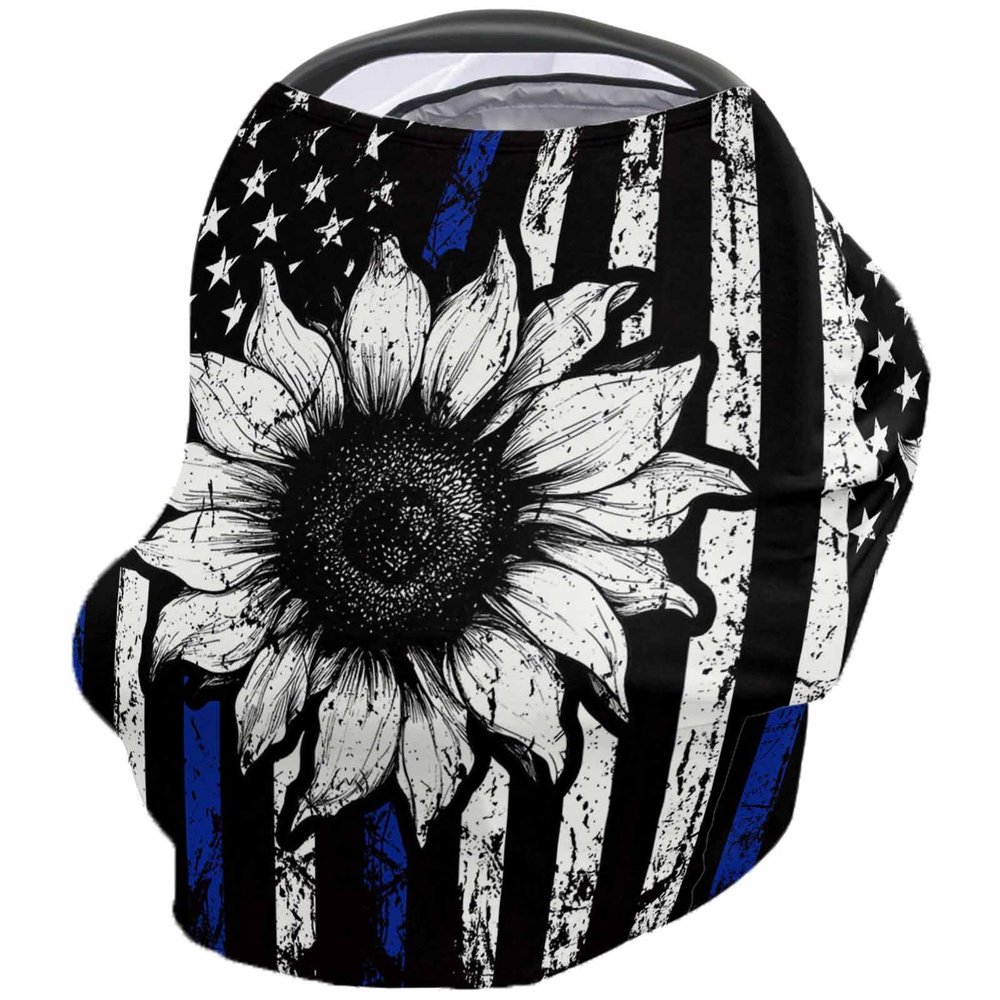 Baby Car Seat Covers Black and White Sunflower The Flag of America Nursing Covers Breastfeeding Scarf Soft Stretchy Carseat Canopy Cover Shopping Cart Cover Stroller Covers for Baby Girls Boys