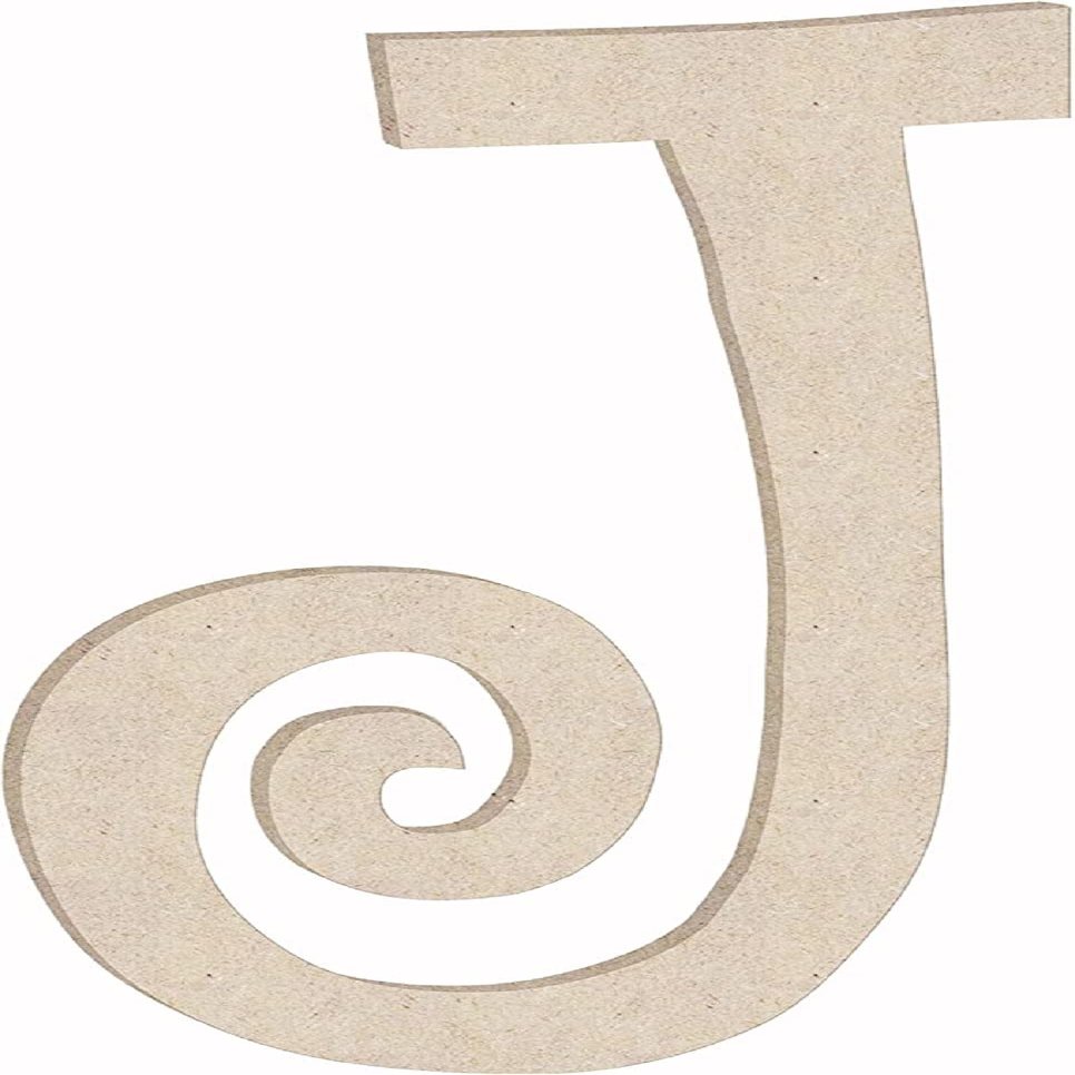 9 Inch Wooden Letters Curlz J Monogram Inital, Unfinished Girl Alphabet Nursery Decor Letter, Paintable Wall Art DIY