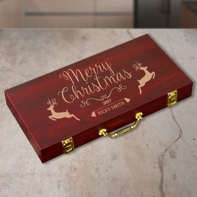 Personalized Christmas Poker Chips, Rosewood Finish 300 Chip Poker Set, Custom Christmas Gifts for Him