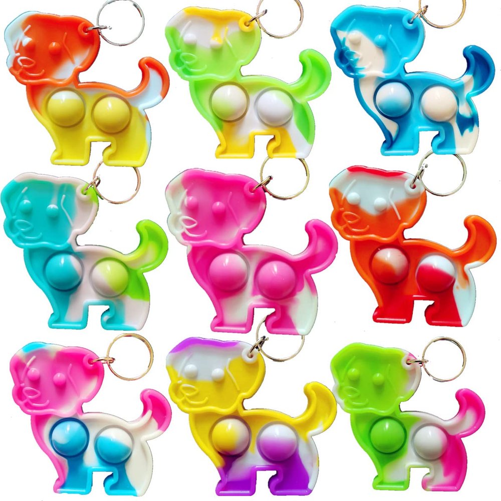 HOZKEAP 20 Packs Bulk Dog Puppy Mini pop Fidget Keychain Gifts for Boys and Girls Kids Birthday Party Favors Supplies and Classroom Prize