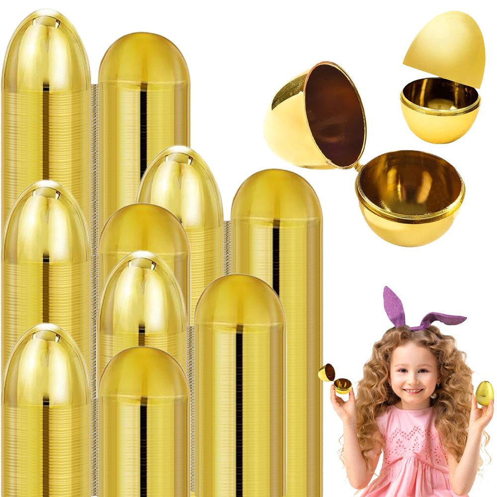 The Dreidel Company Golden Easter Eggs Metallic Gold, Goodie Basket Prize, Eggs are Hinged, 2.38" Inch (120-Pack)