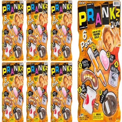 JA-RU Prank Kit for Kids (6 Sets) 6 Different Gag Toys - Big Scary Teeth, Fake Poo, Prank Gum, Bug in Ice, Trick Pencil, & Nail Through Finger Prank | Harmless Pranks for Kids. 6416-6s