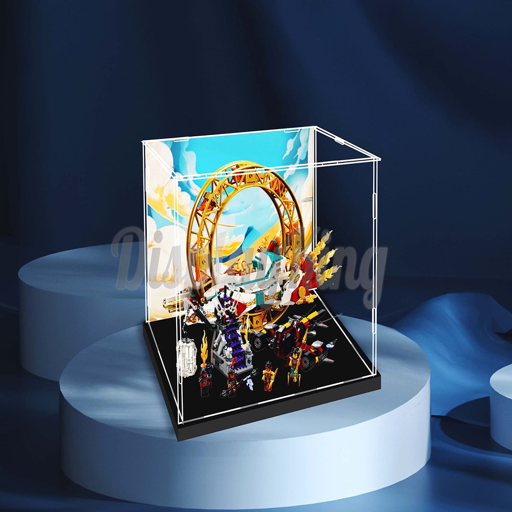 Acrylic Display case Compatible with Nezhas Fire Ring 80034 (Model Set is not Included) (with Theme Background)