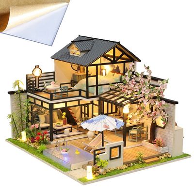 WonDerfulC 3D Wooden Miniature Dollhouse Kit New Chinese Courtyard Villa Model DIY Christmas Crafts Wood Toy Handcraft Artwork for Adults (with dust Cover)