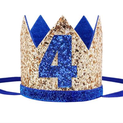 Socub Birthday Crown Headbands for Baby Boy - Golden Blue 4th Birthday Party Supplies