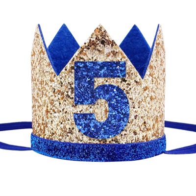 Socub Birthday Crown Headbands for Baby Boy - Golden Blue 5th Birthday Party Supplies