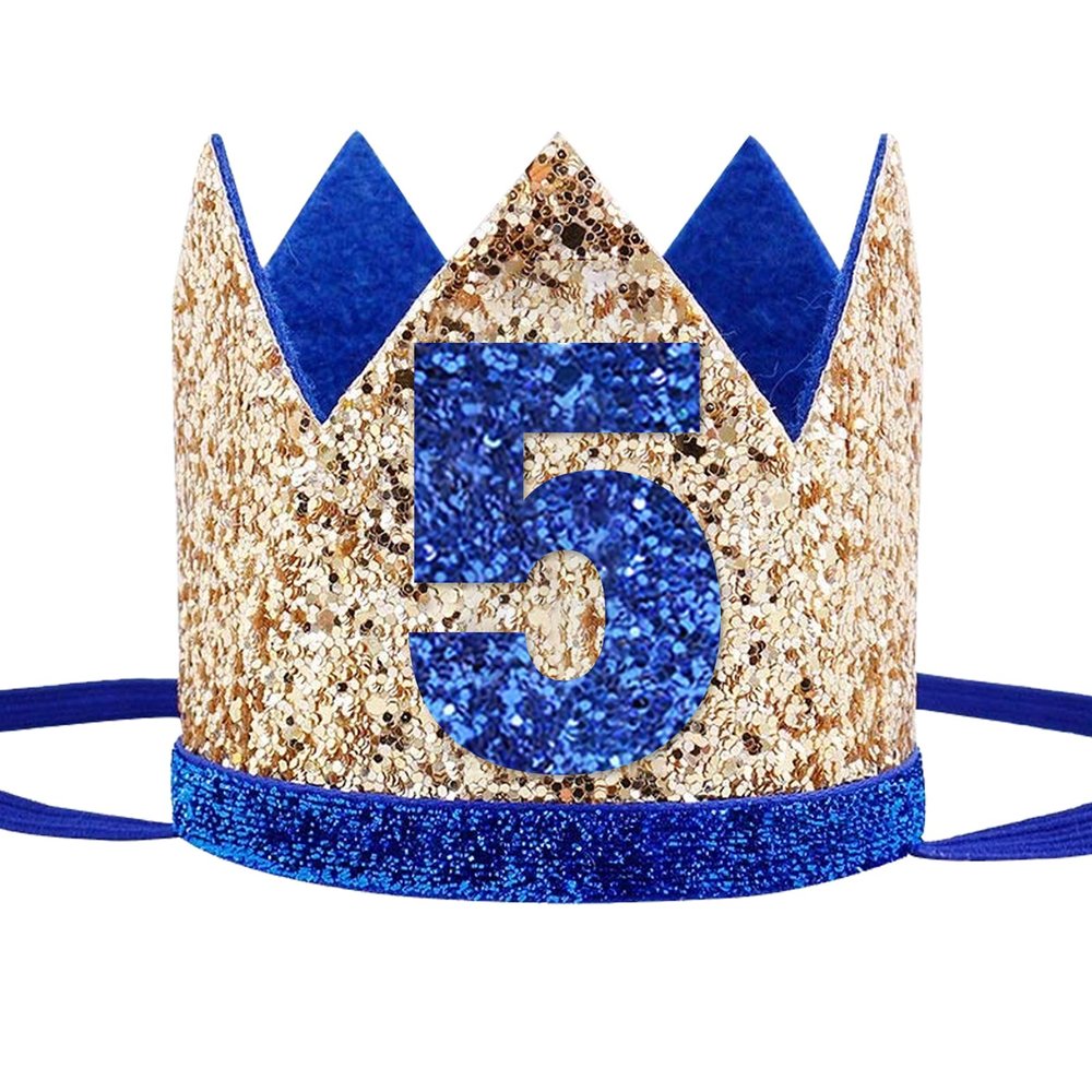 Socub Birthday Crown Headbands for Baby Boy - Golden Blue 5th Birthday Party Supplies